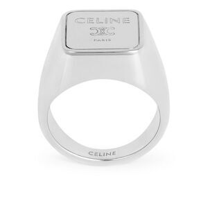 Celine Men Square Triomphe Chevalier Ring In Rhodium-Plated Brass